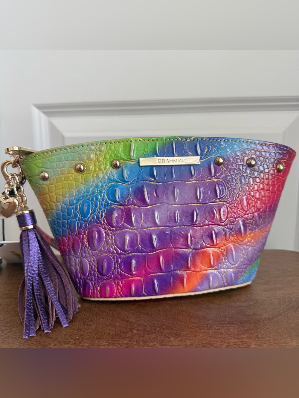 Brahmin Ariana Clutch Wristlet Multi Gumdrop Rainbow Studded Leather